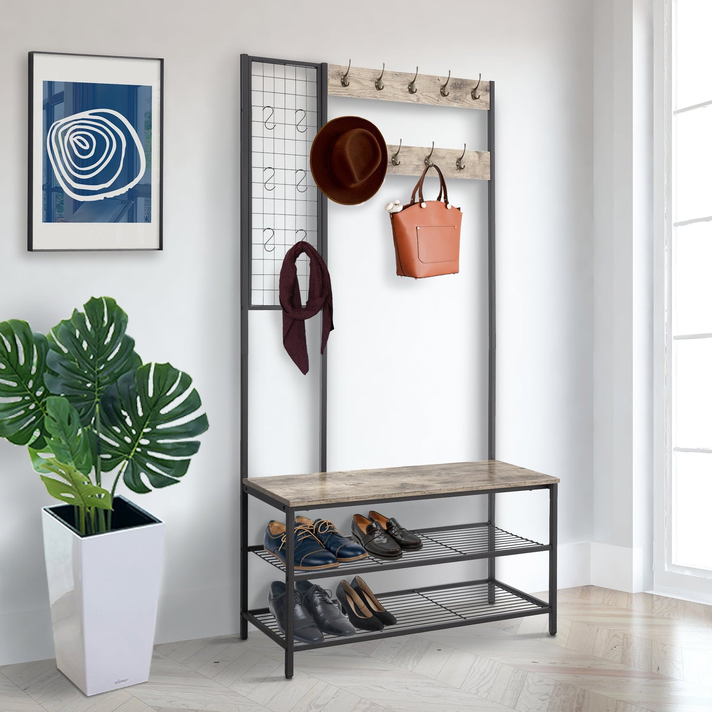 Entryway Hall Tree with Shoe Storage