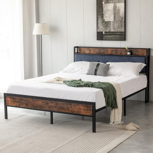 Bed Frame with Upholstered Headboard and Footboard
