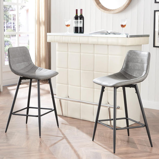 Industrial PU Bar Stools (Set of 2) with Back  (Grey)