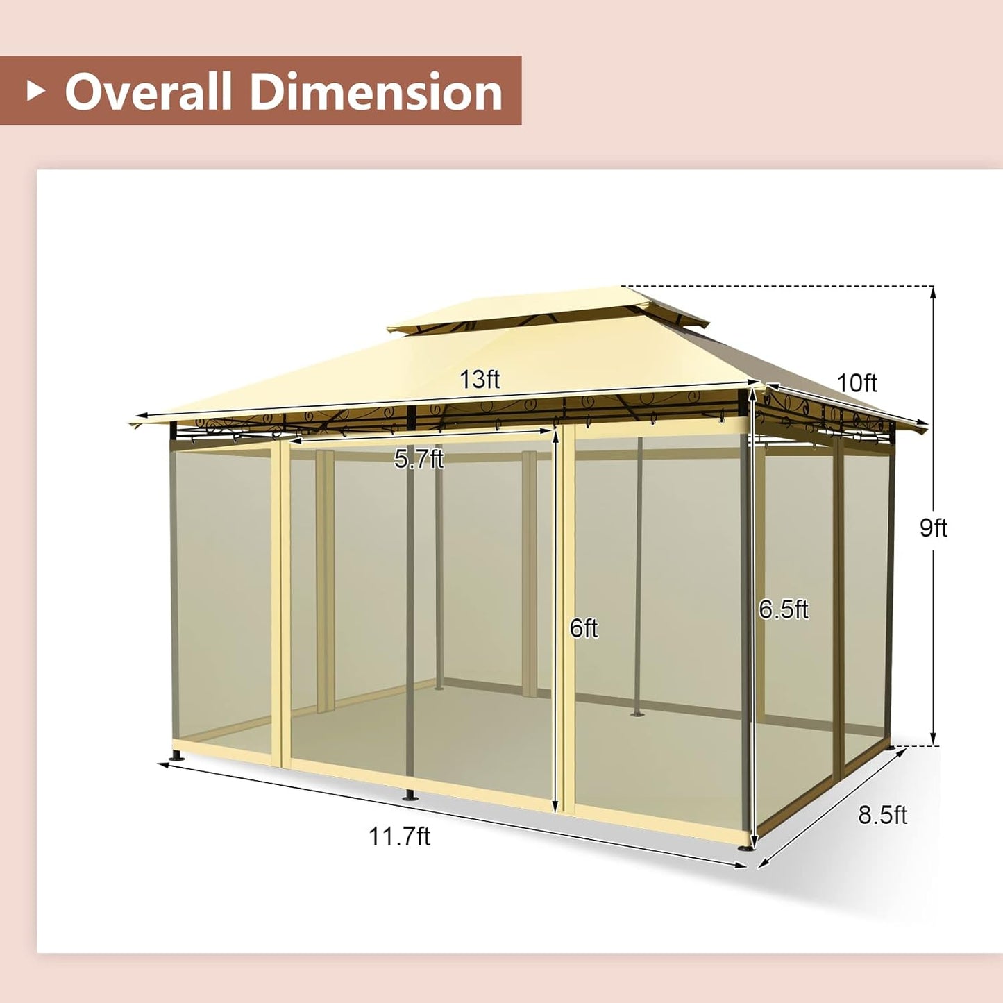 10 x 13 FT Patio Outdoor Gazebo with Netting