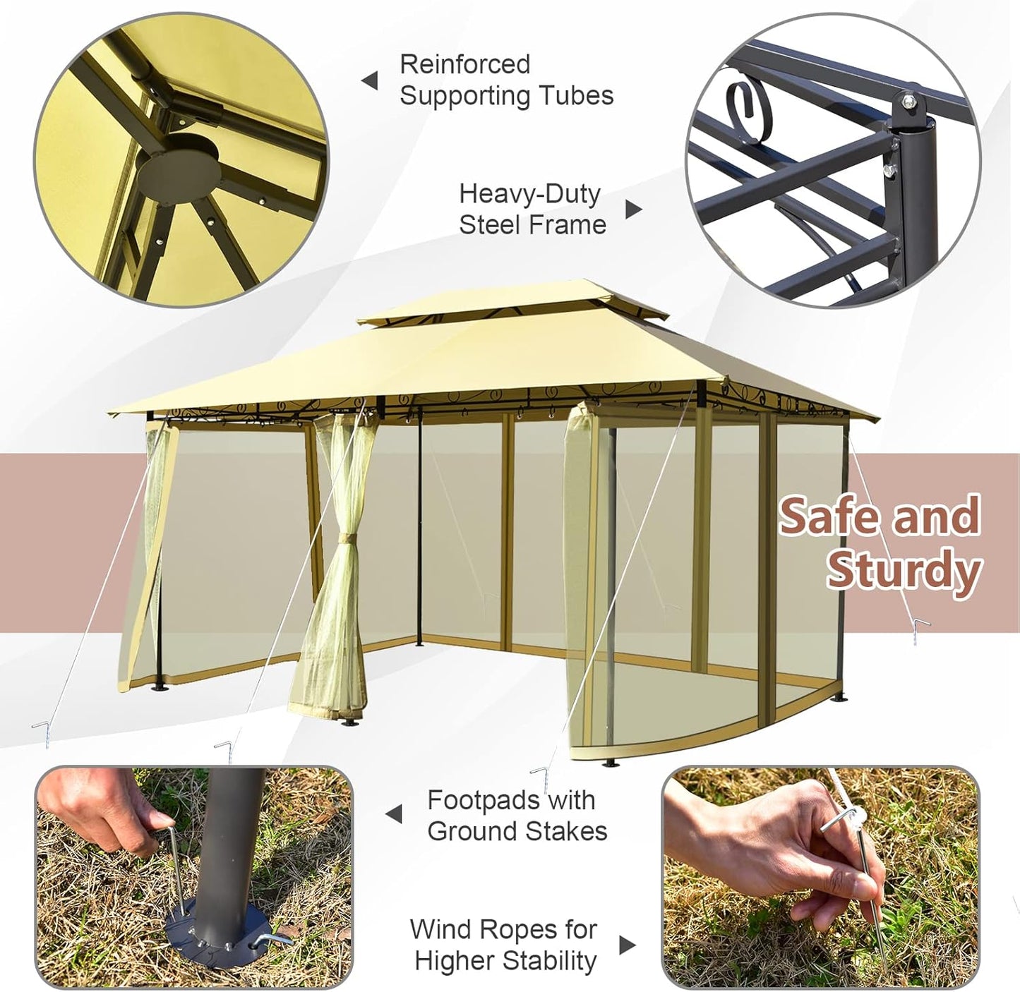 10 x 13 FT Patio Outdoor Gazebo with Netting