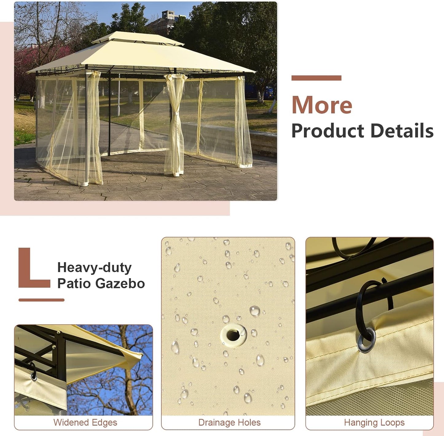 10 x 13 FT Patio Outdoor Gazebo with Netting