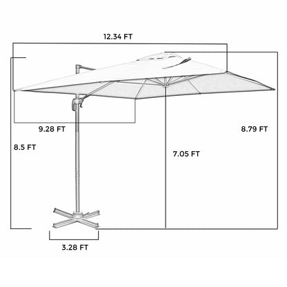 9 By 12.5 Feet 360°Rotatio Offset Cantilever Umbrella Patio with LED lights