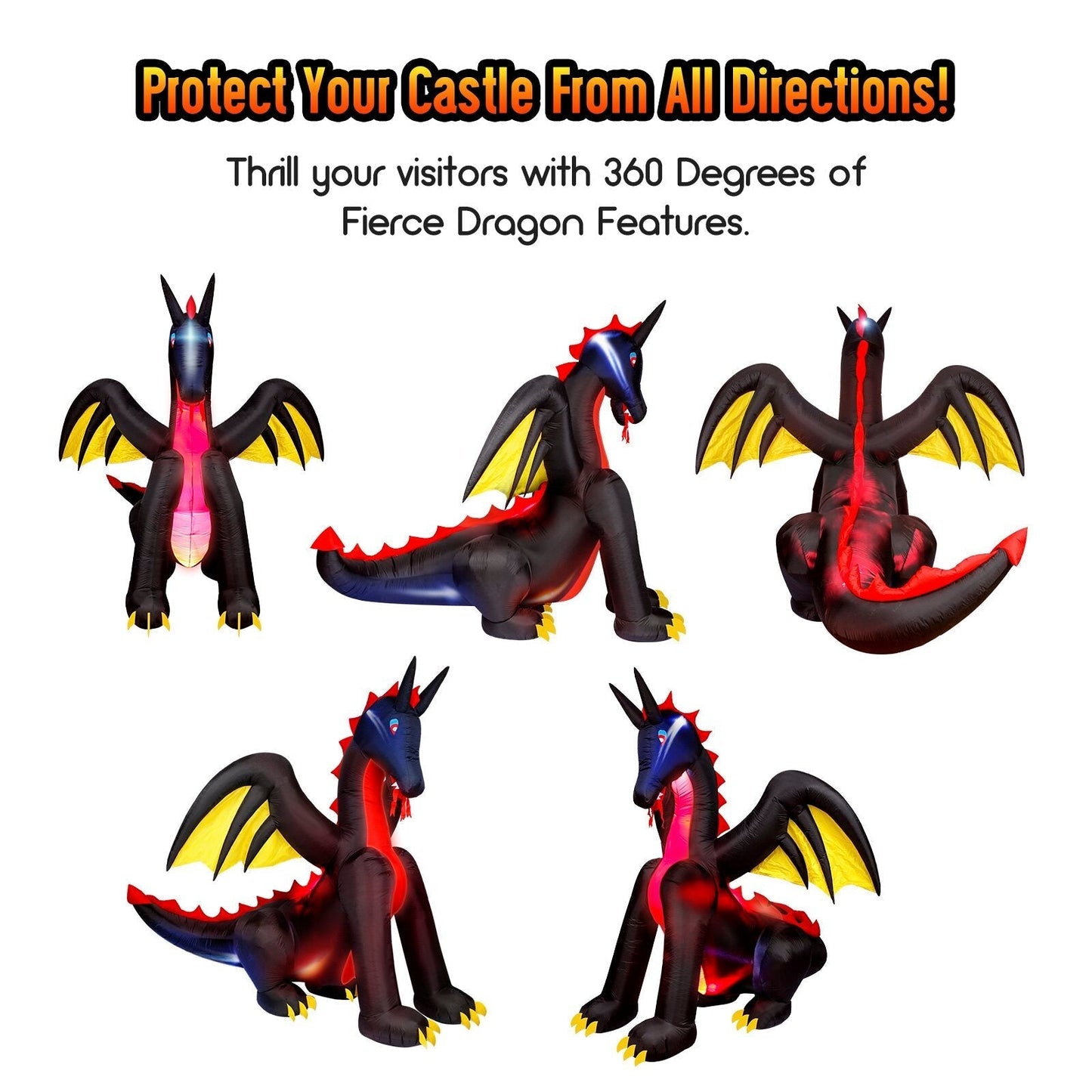 9 Foot Tall Inflatable Halloween Dragon With LED & Fire Light