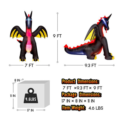 9 Foot Tall Inflatable Halloween Dragon With LED & Fire Light