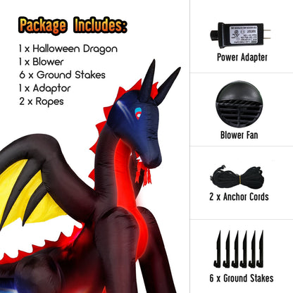 9 Foot Tall Inflatable Halloween Dragon With LED & Fire Light