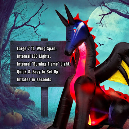 9 Foot Tall Inflatable Halloween Dragon With LED & Fire Light